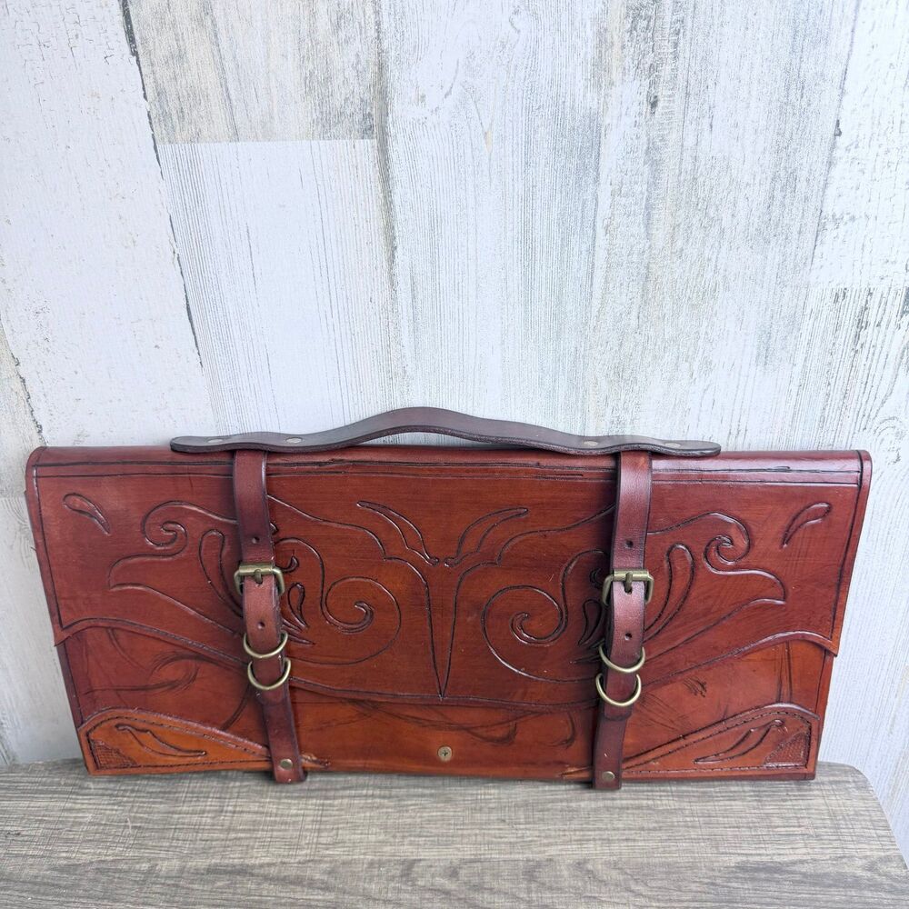 Handmade Tooled Leather Chef Knife or tools Case Organizer Carrier